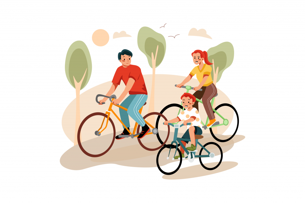 Illustration famille à vélo